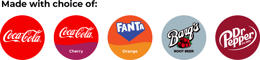 Made with a choice of Coca-Cola, Cherry Coca-Cola, Orange Fanta, Bargs Root Beer, or Dr Pepper